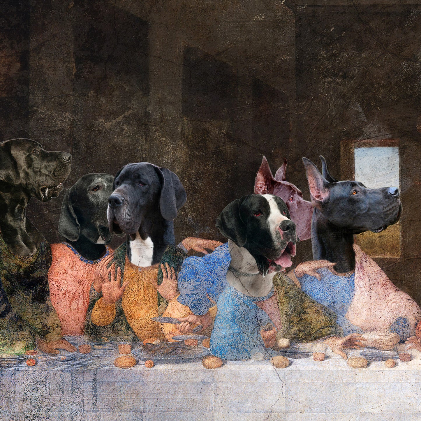 Black Great Dane Last Supper Renaissance Dog Painting
