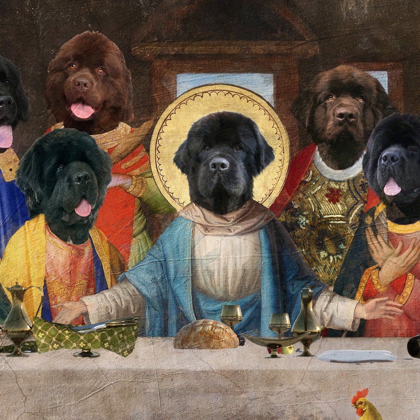 Newfoundland Dog Last Supper Renaissance Dog Painting