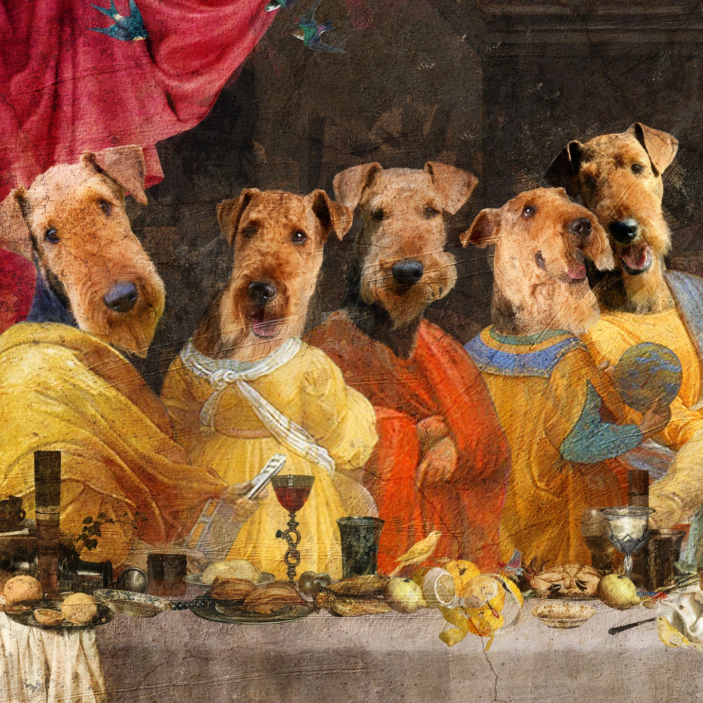 Airedale Terrier Last Supper Renaissance Dog Painting