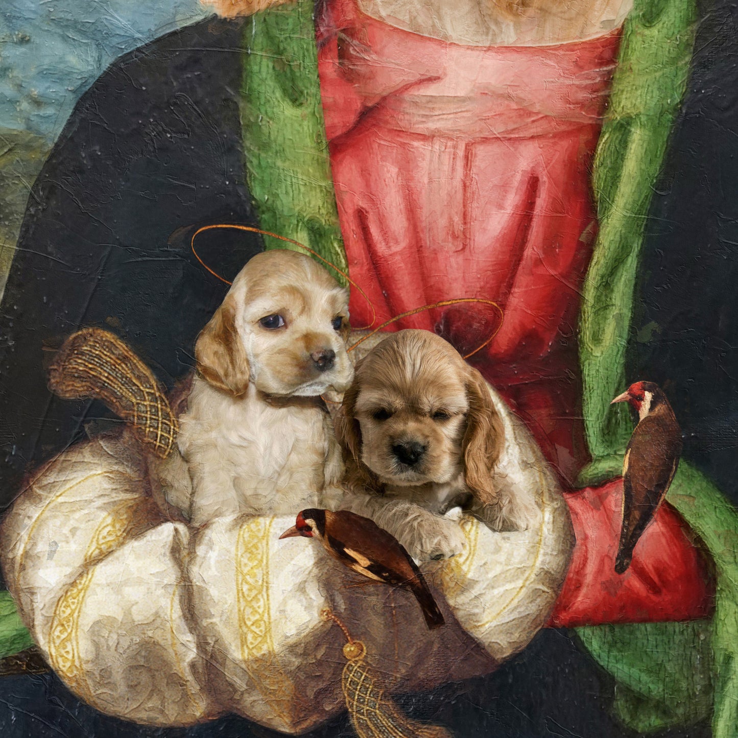 Red Madonna American Cocker Spaniel and Puppies