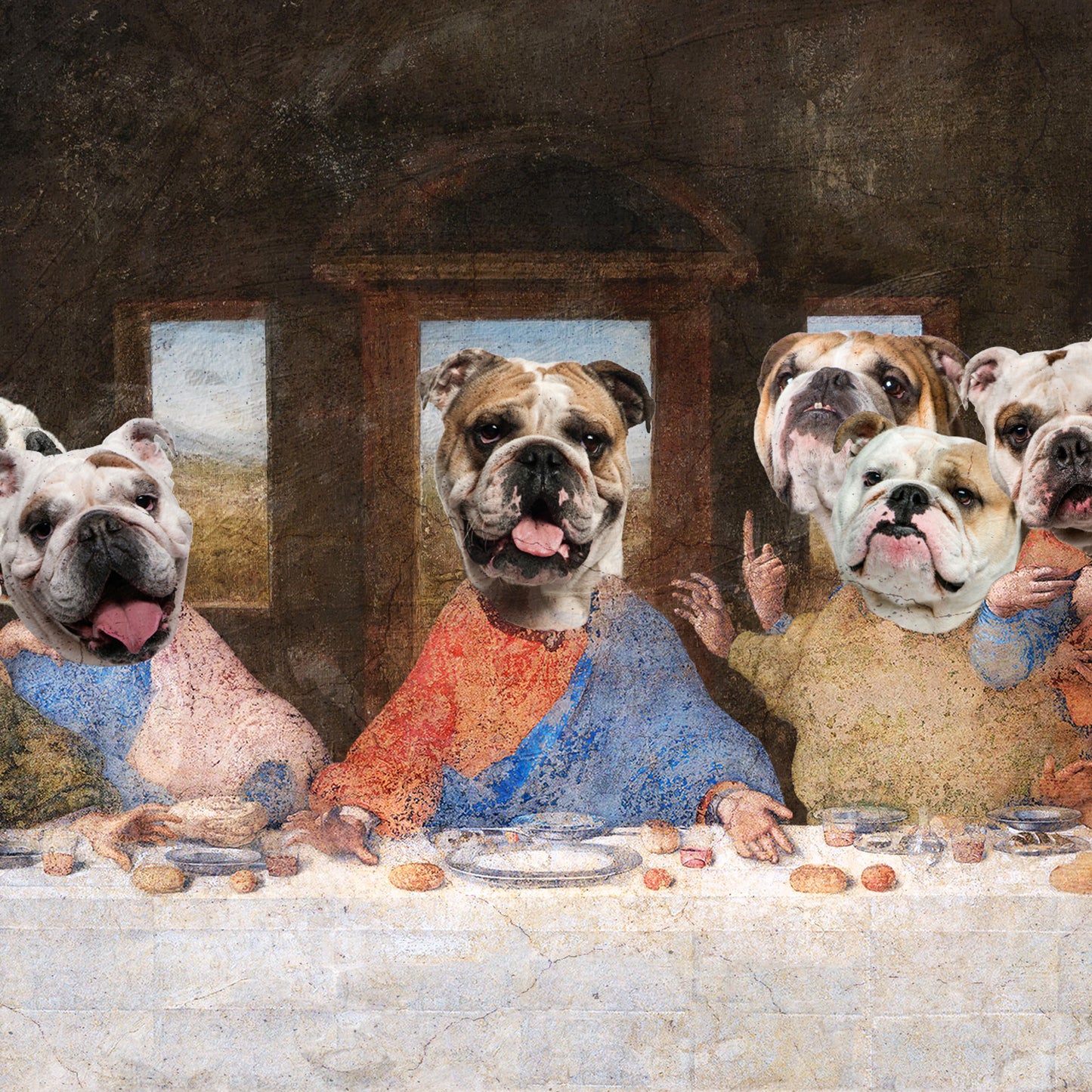 English Bulldog Last Supper Renaissance Dog Painting