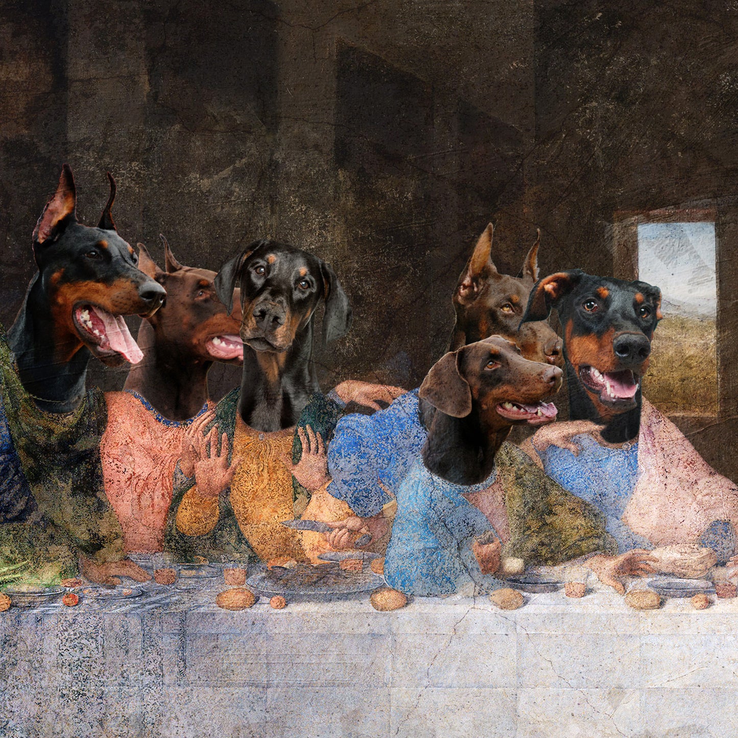 Doberman Pinscher Last Supper Renaissance Masterpiece Dog