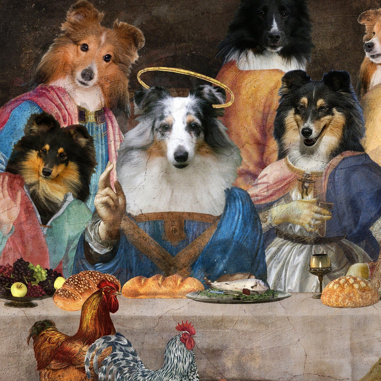 Sheltie Shetland Sheepdog Last Supper Renaissance Painting