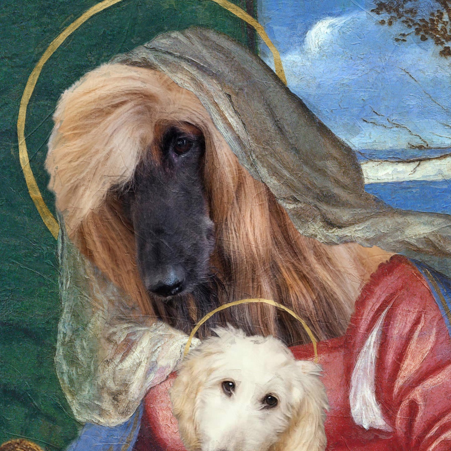 Bache Madonna Lévrier Afghan et Chiot Chien Renaissance
