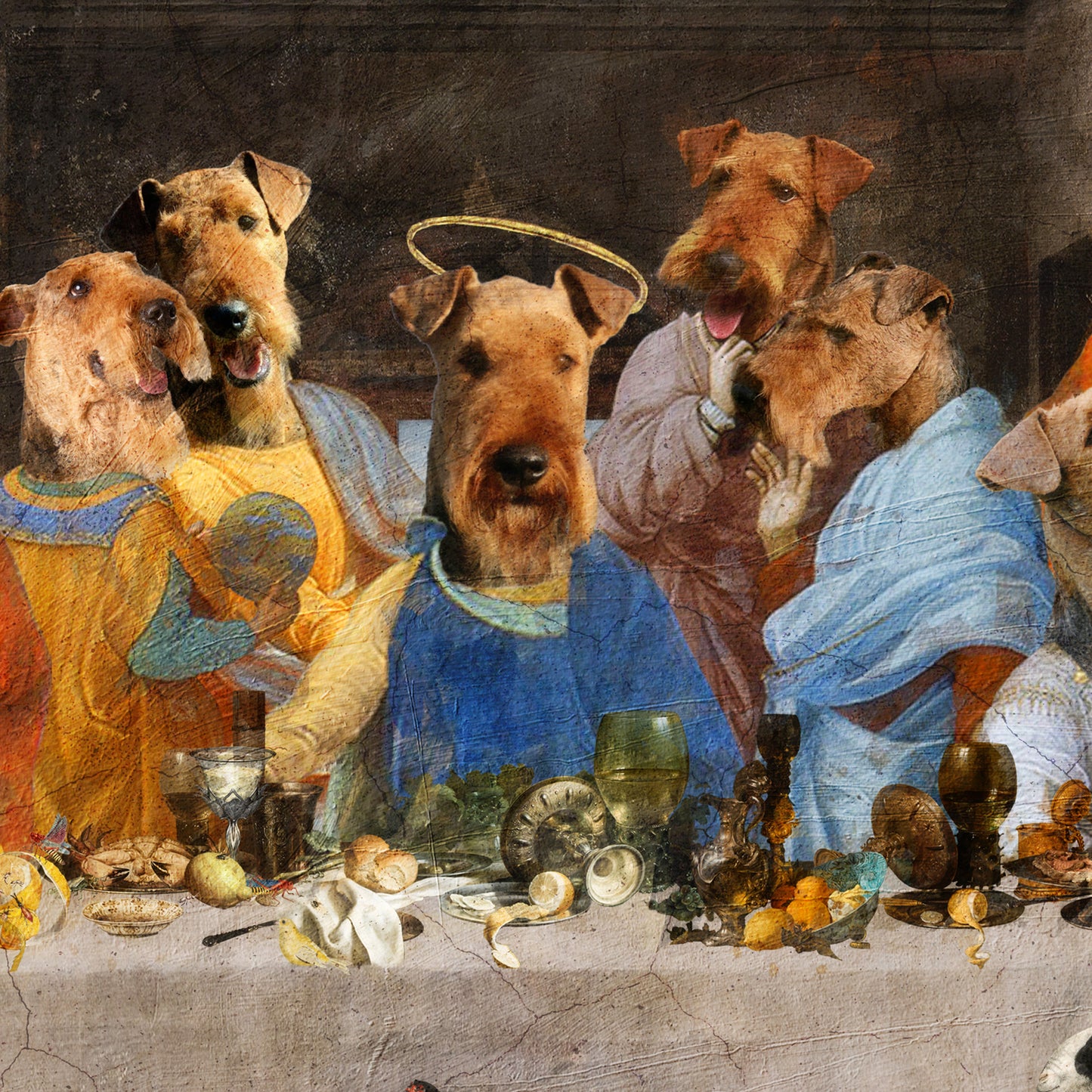 Airedale Terrier Last Supper Renaissance Dog Painting