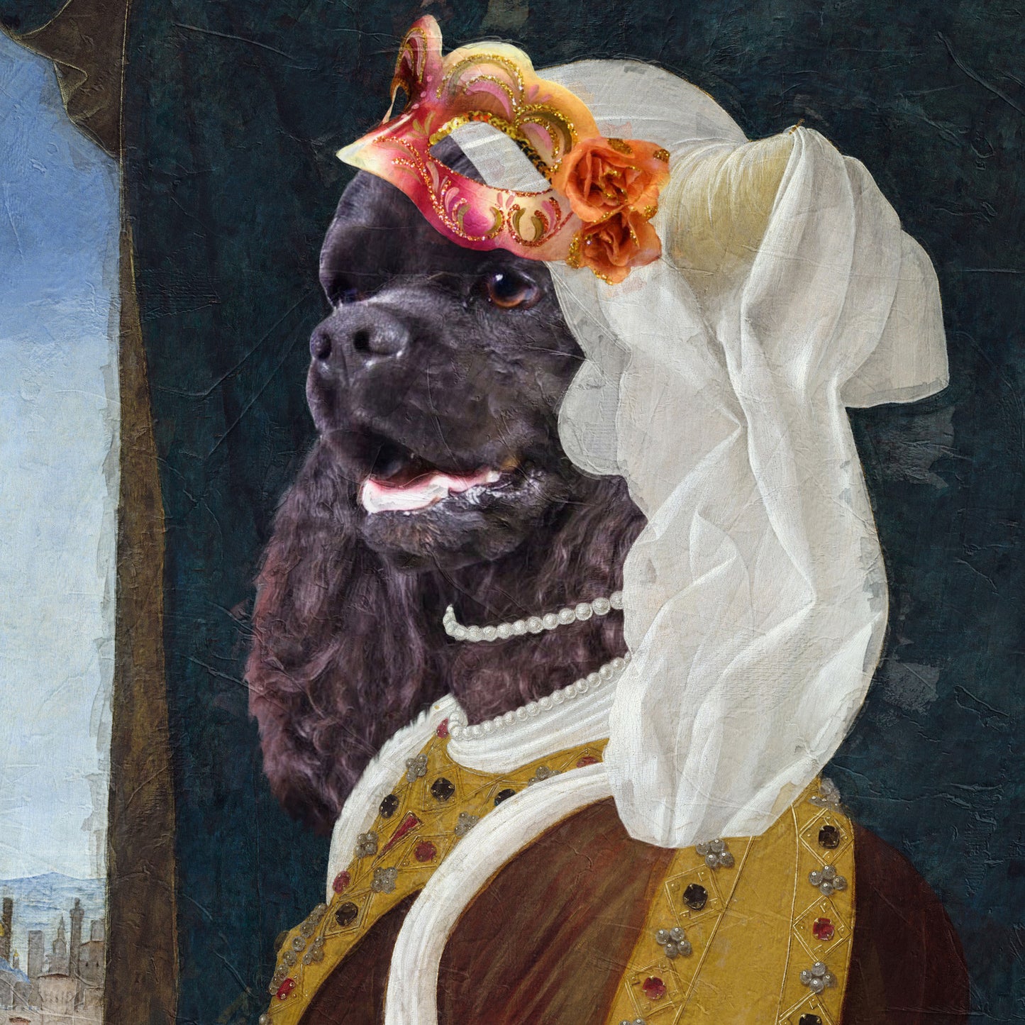 Black Cocker Spaniel Diptych Venetian Renaissance Couple