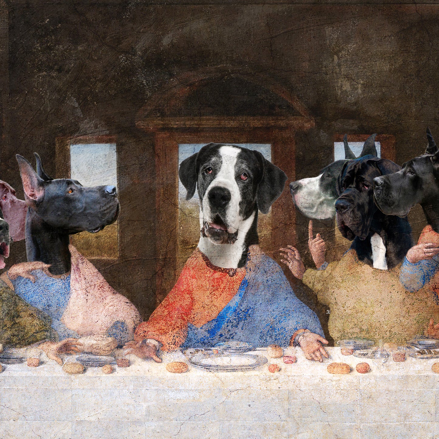 Black Great Dane Last Supper Renaissance Dog Painting