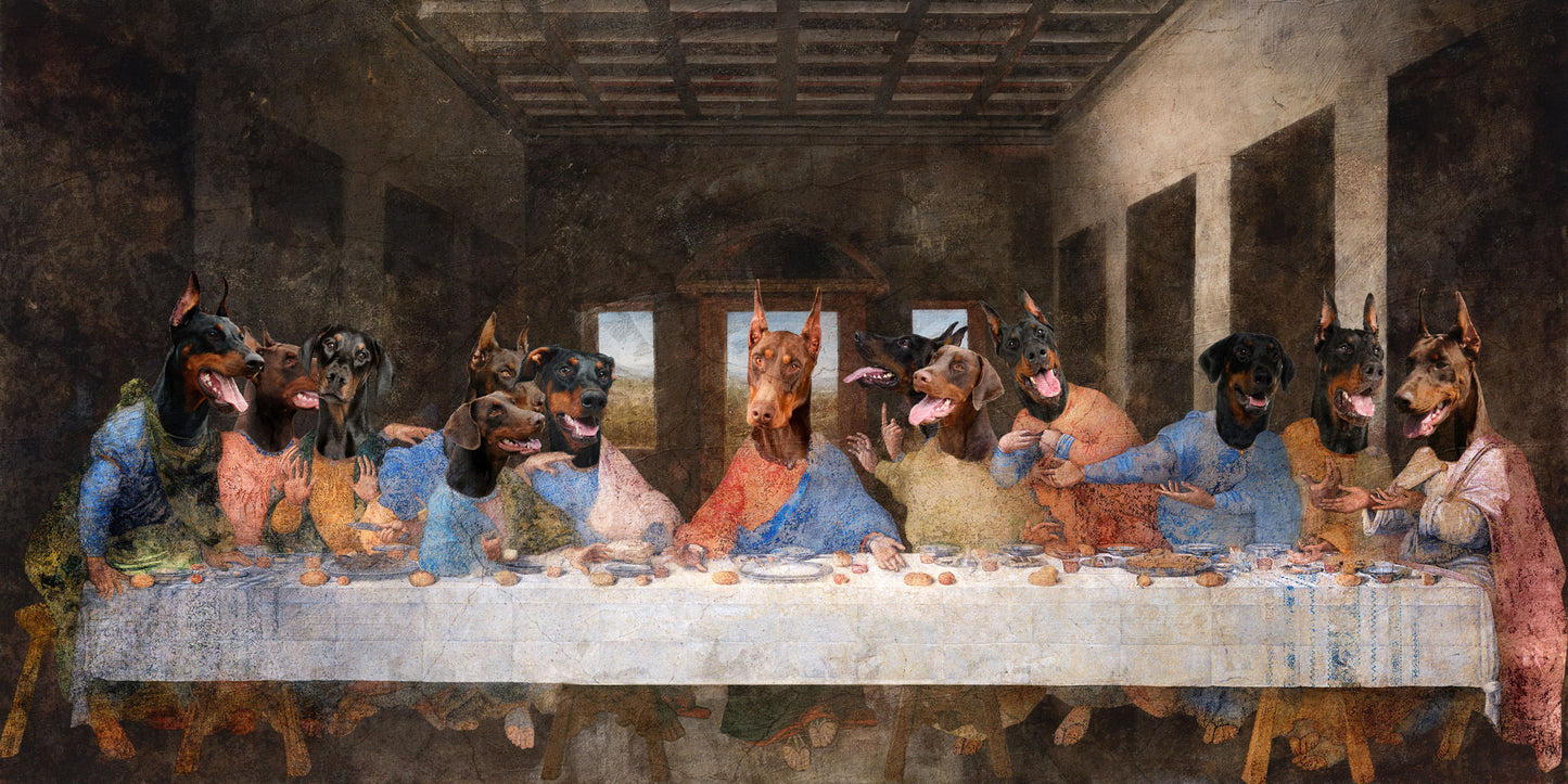 Doberman Pinscher Last Supper Renaissance Masterpiece Dog