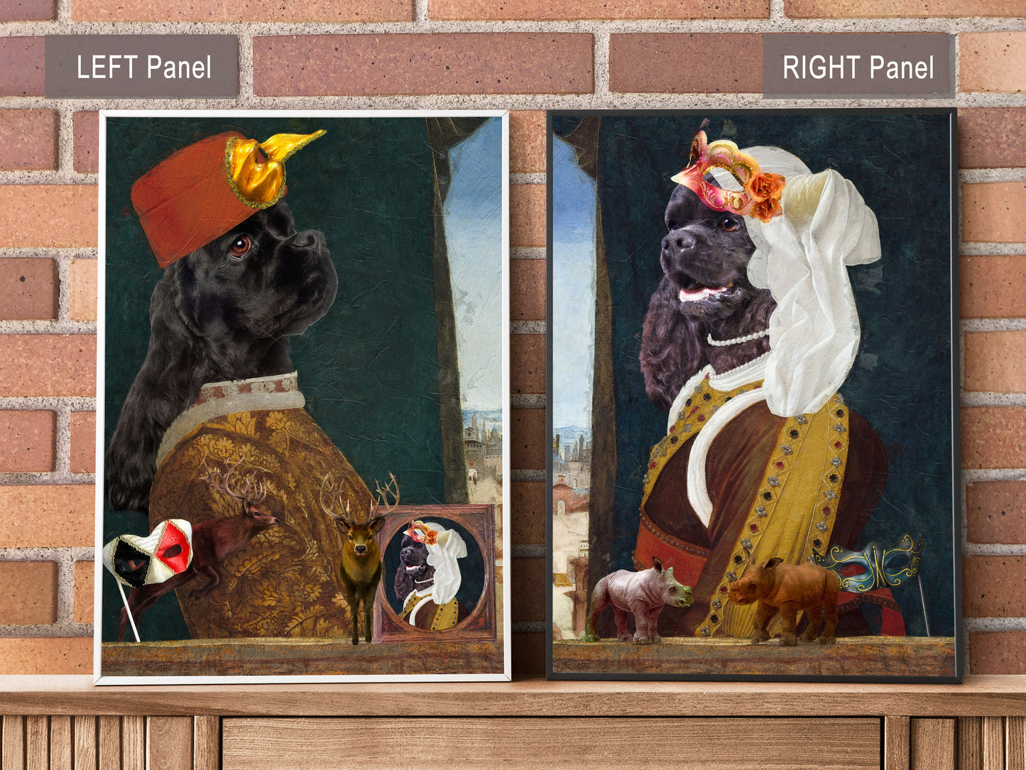 Black Cocker Spaniel Diptych Venetian Renaissance Couple