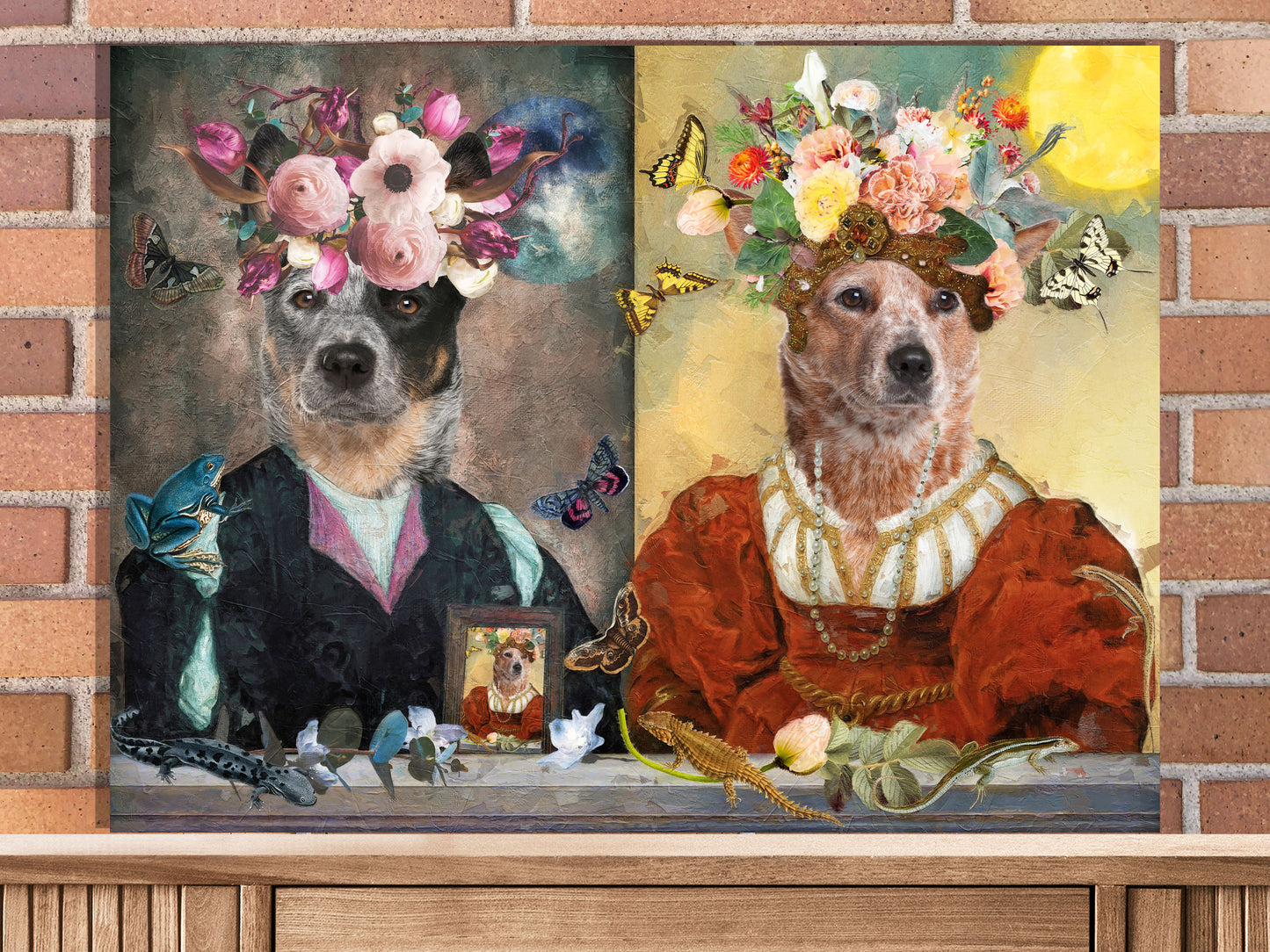 Moon Gentleman Blue Heeler and Sun Lady Red Heeler Couple Art