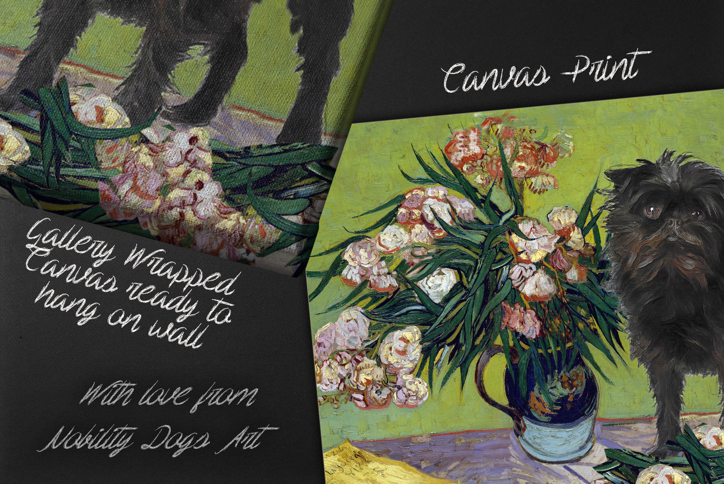 Affenpinscher Vase with Oleanders and Books Van Gogh by Nobility Dogs