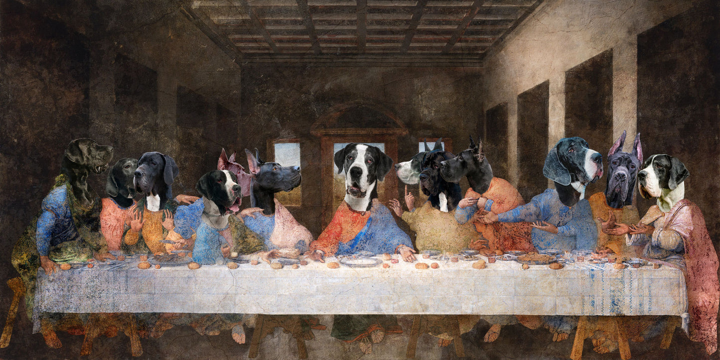 Black Great Dane Last Supper Renaissance Dog Painting