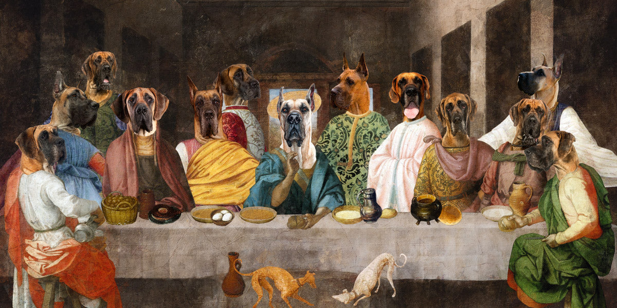 Fawn Great Dane Last Supper Renaissance Dog Painting