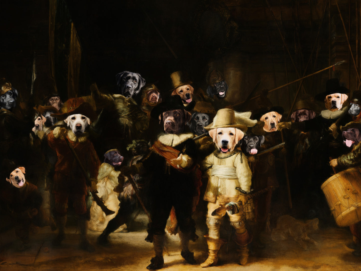 The Night Watch Rembrandt van Labrador Retriever Dog Style Art Renaissance Masterpiece