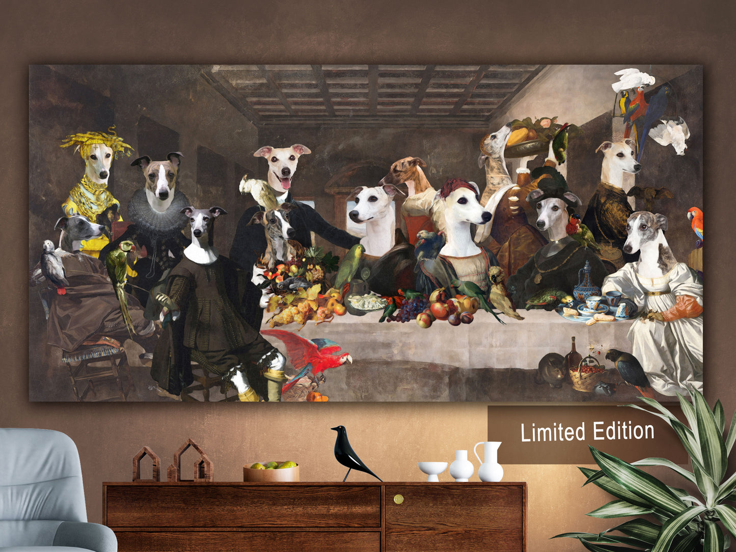 Whippets Last Supper Renaissance Dog Painting