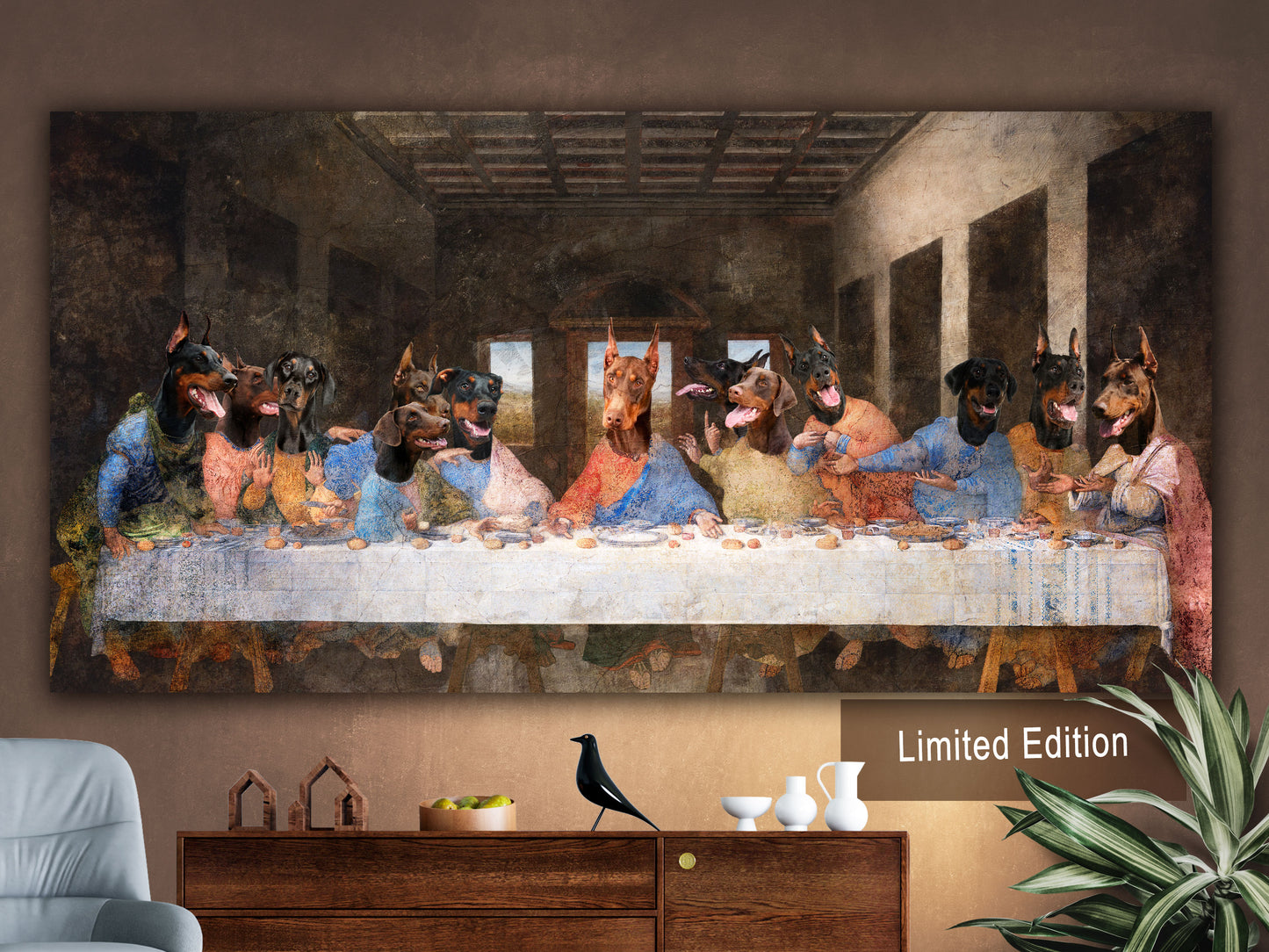 Doberman Pinscher Last Supper Renaissance Masterpiece Dog