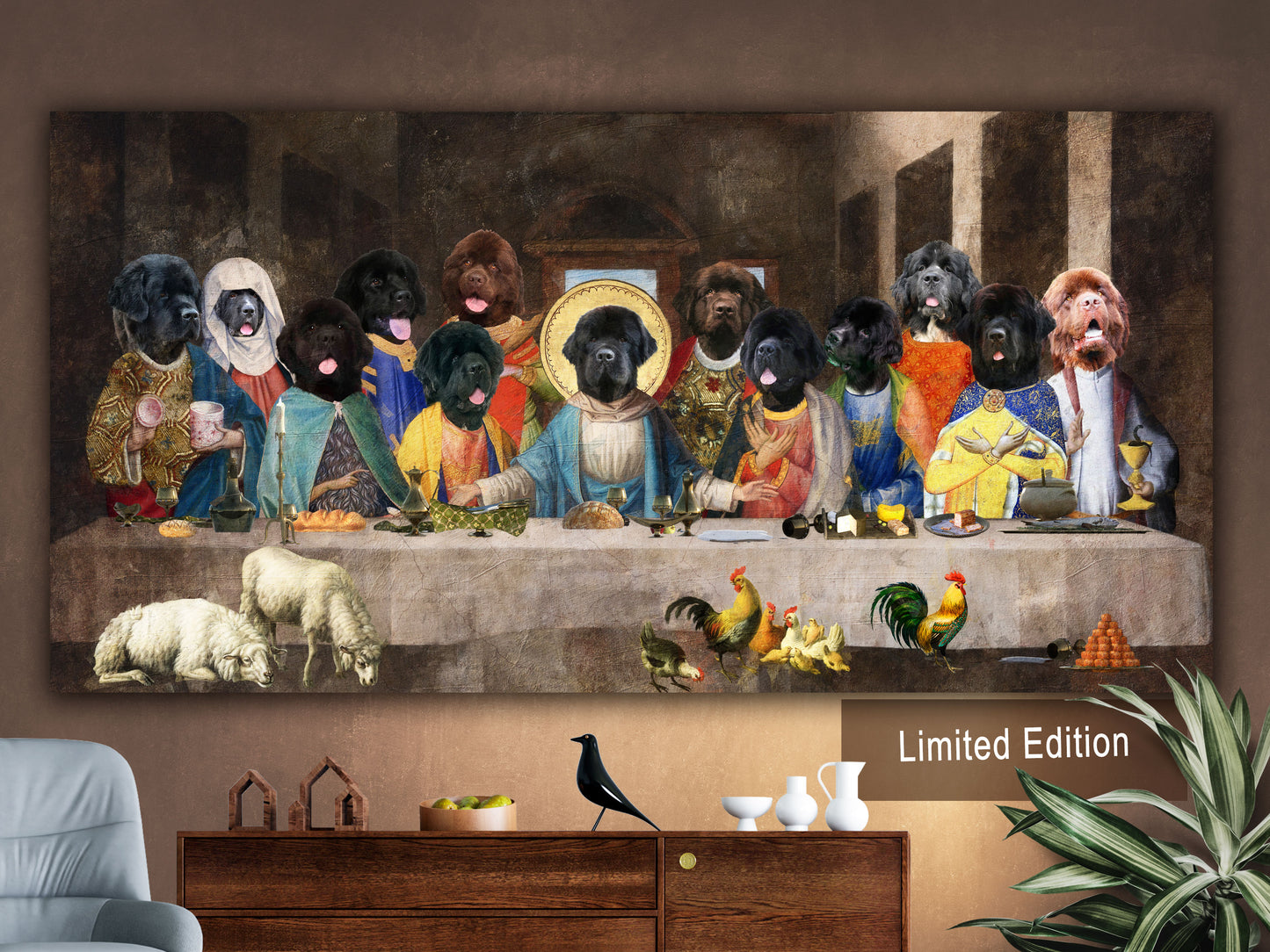 Newfoundland Dog Last Supper Renaissance Dog Painting