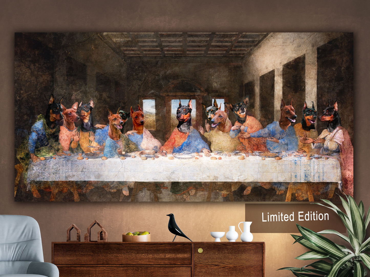 Miniature Pinscher Last Supper Renaissance Dog Painting