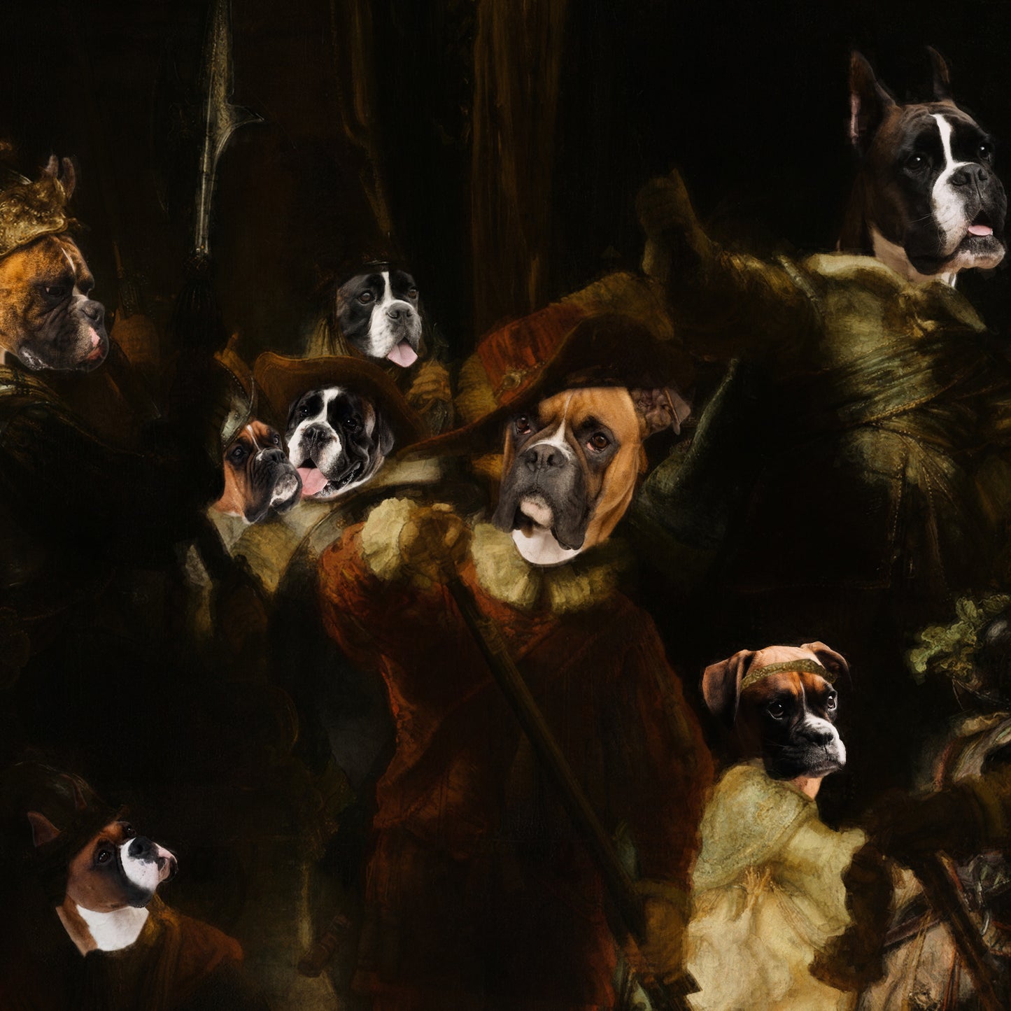 The Night Watch Rembrandt van Boxer Dog Style Art Renaissance Masterpiece