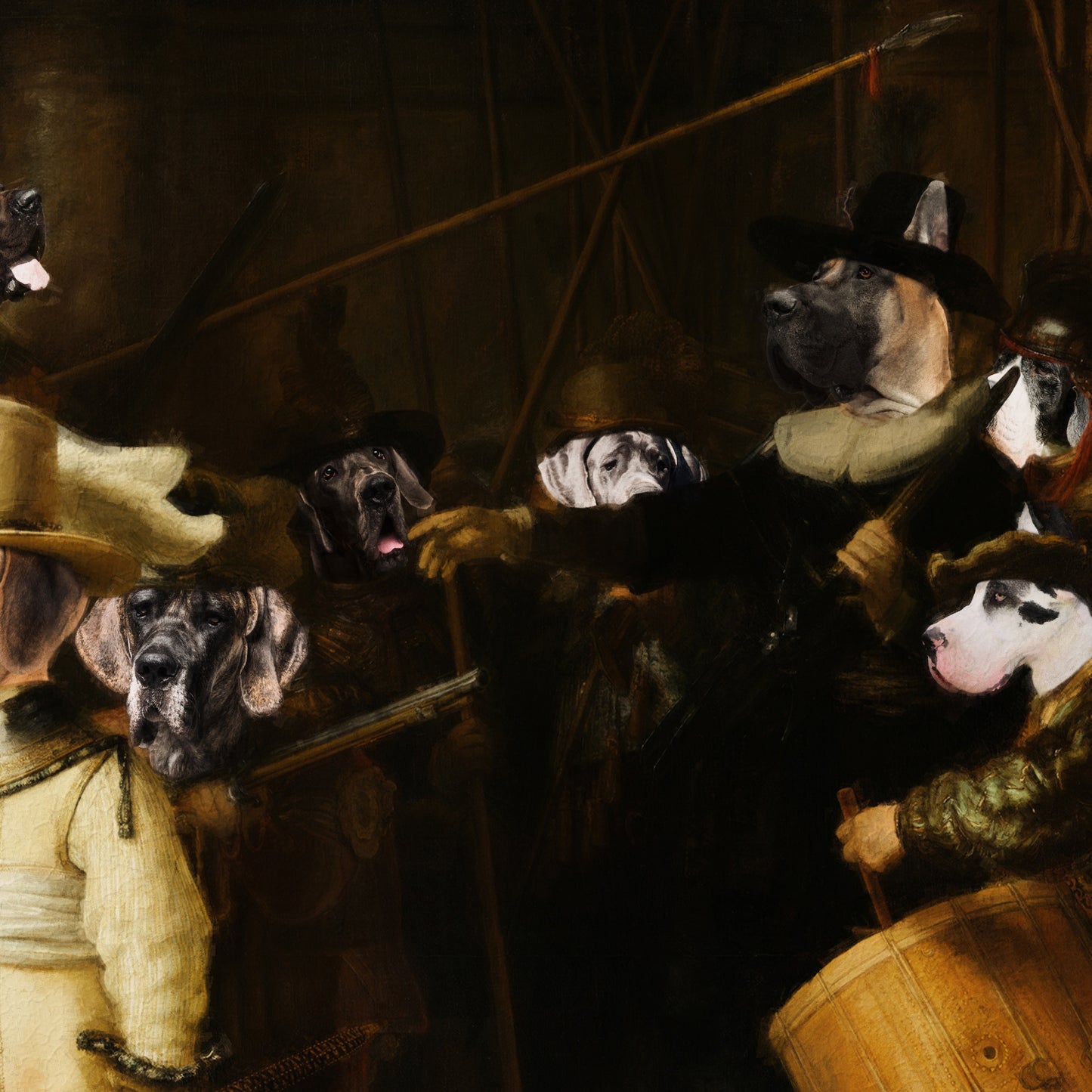 The Night Watch Rembrandt van Great Dane Dog Style Art Renaissance Masterpiece