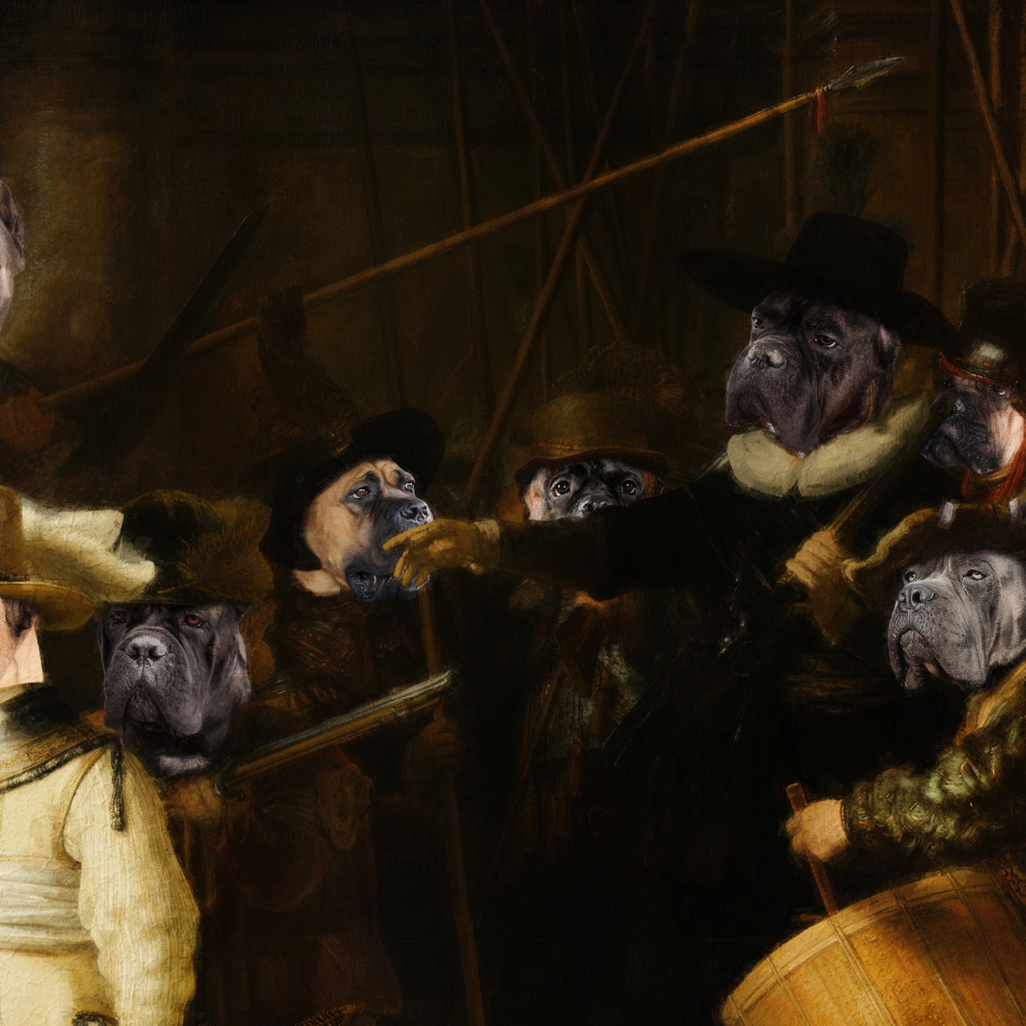The Night Watch Rembrandt van Cane Corso Dog Style Art Renaissance Masterpiece
