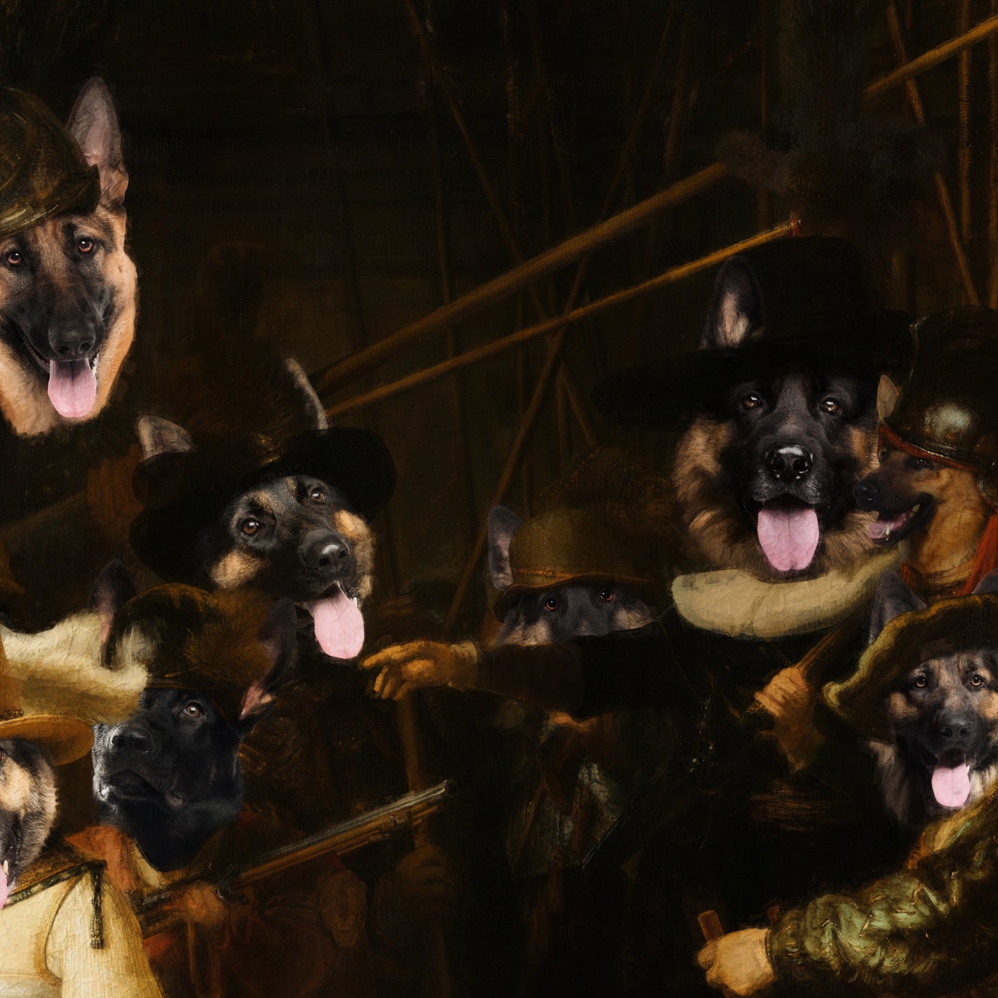The Night Watch Rembrandt van German Shepherd Dog Style Art Renaissance Masterpiece