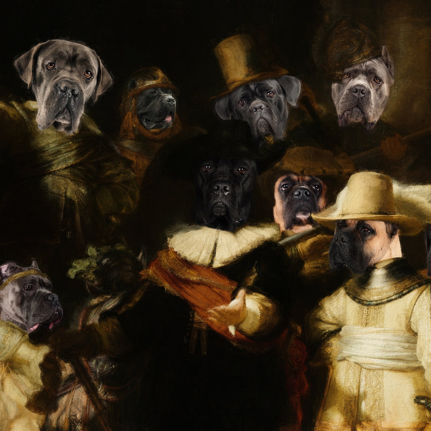 The Night Watch Rembrandt van Cane Corso Dog Style Art Renaissance Masterpiece