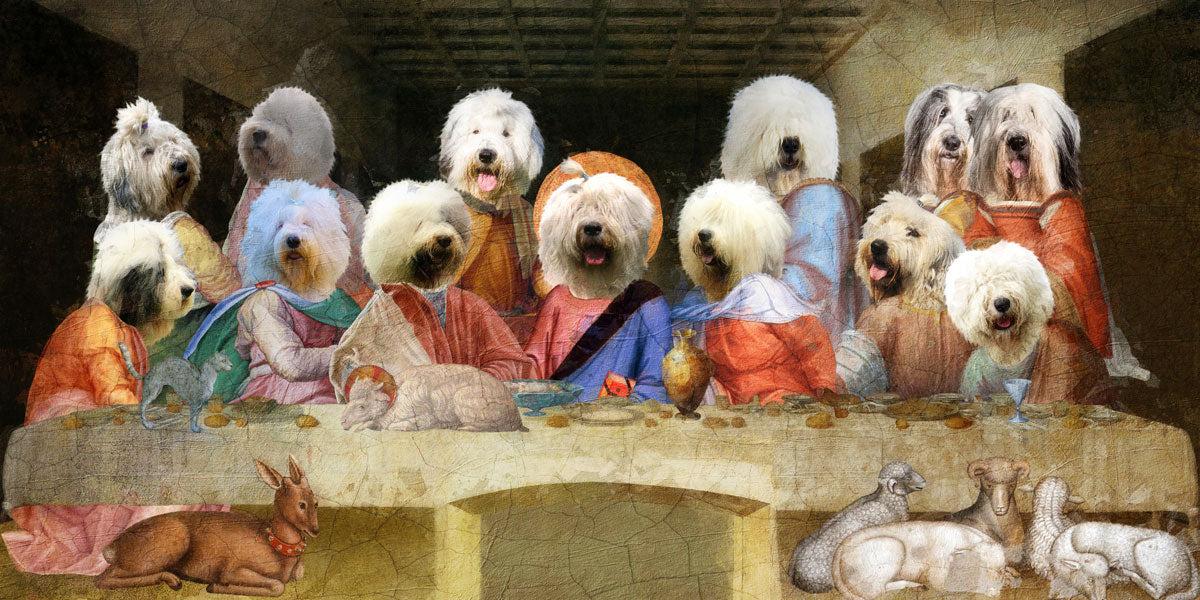 Old English Sheepdog Last Supper Renaissance Dog Painting