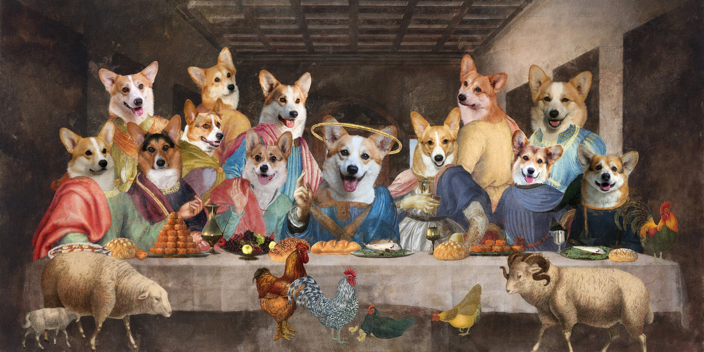 Pembroke Welsh Corgi Last Supper Renaissance Dog Painting