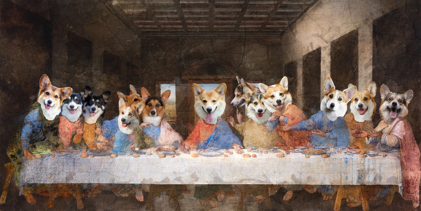 Pembroke Welsh Corgi Dog Art Last Supper Renaissance Painting