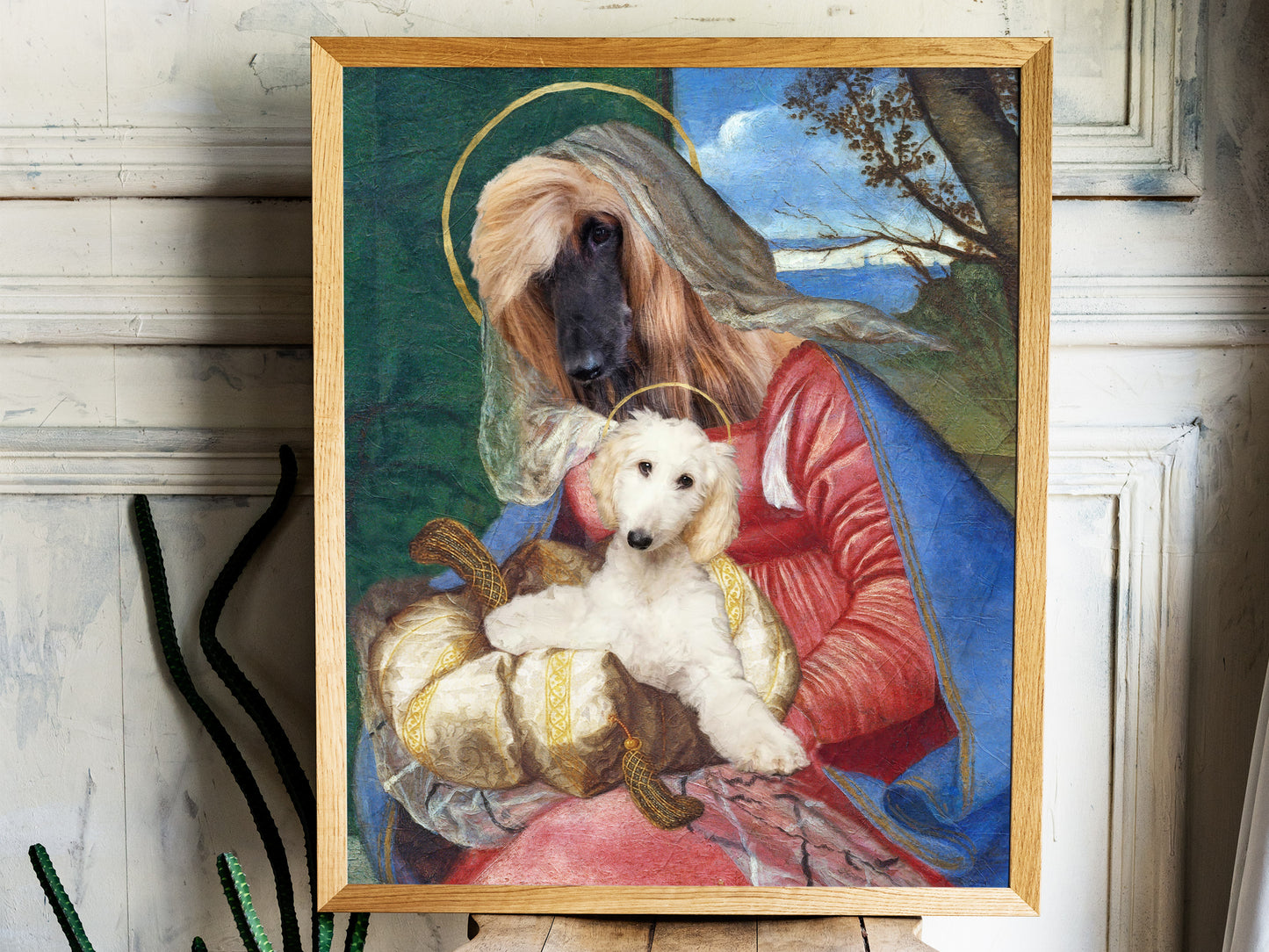 Bache Madonna Lévrier Afghan et Chiot Chien Renaissance