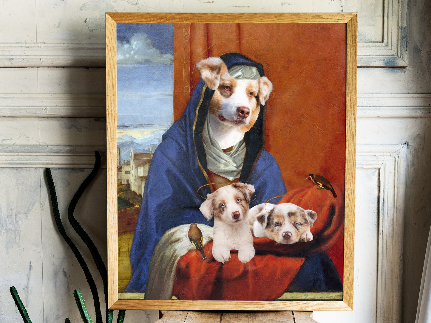 Sixtine Madonna Akita américain et chiot avec chérubins
