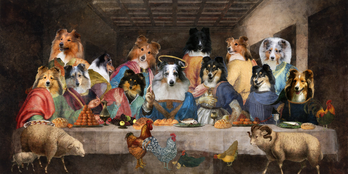 Sheltie Shetland Sheepdog Last Supper Renaissance Painting