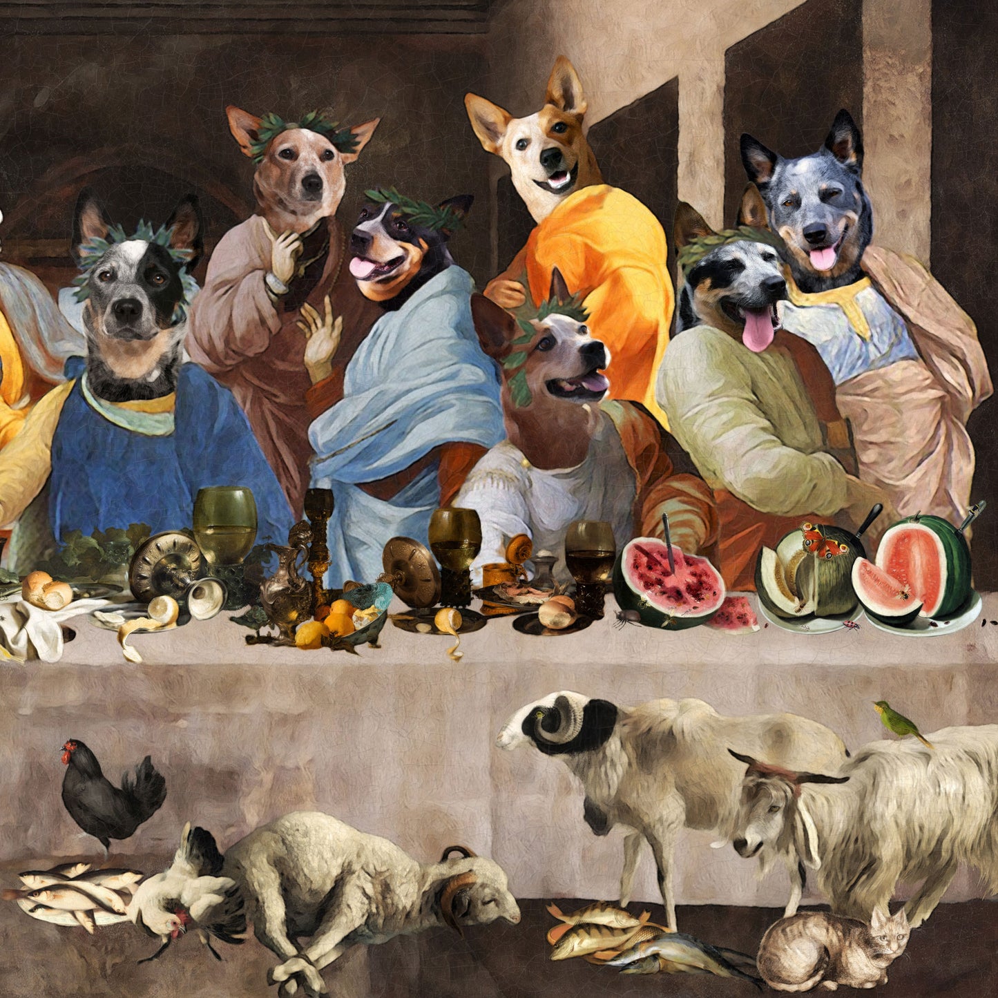 Australian Cattle Dog Last Supper Renaissance Painting