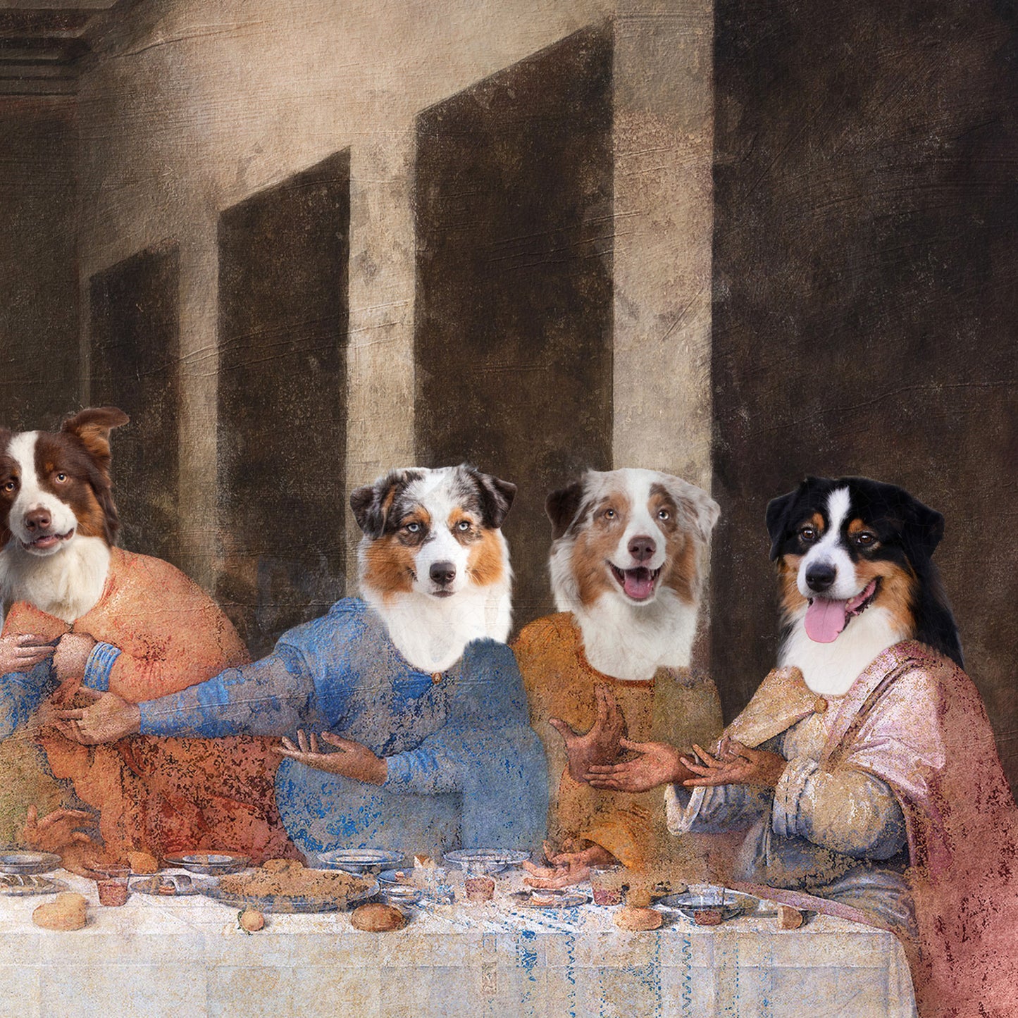 Australian Shepherd Last Supper Renaissance Dog Painting