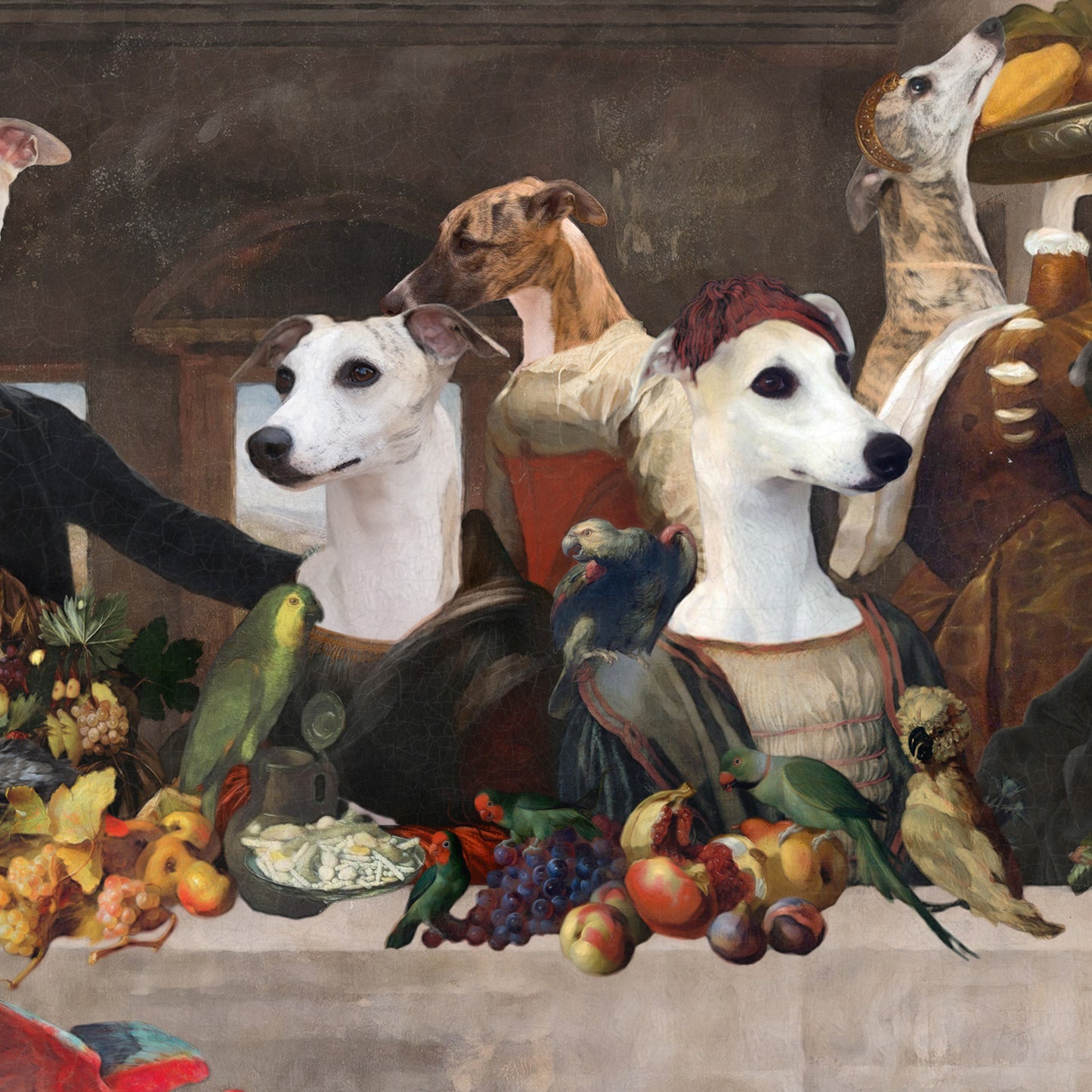 Whippets Last Supper Renaissance Dog Painting