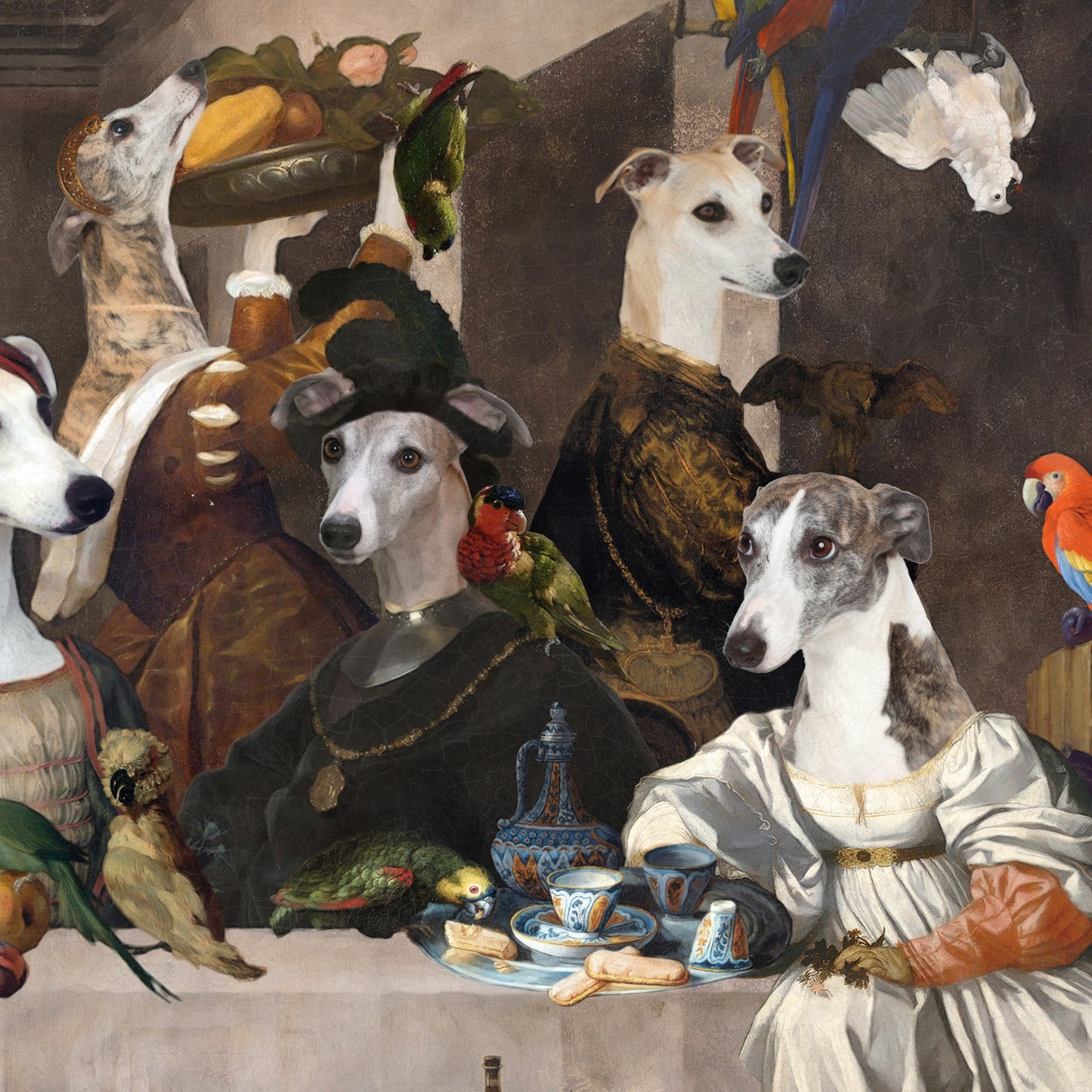 Whippets Last Supper Renaissance Dog Painting