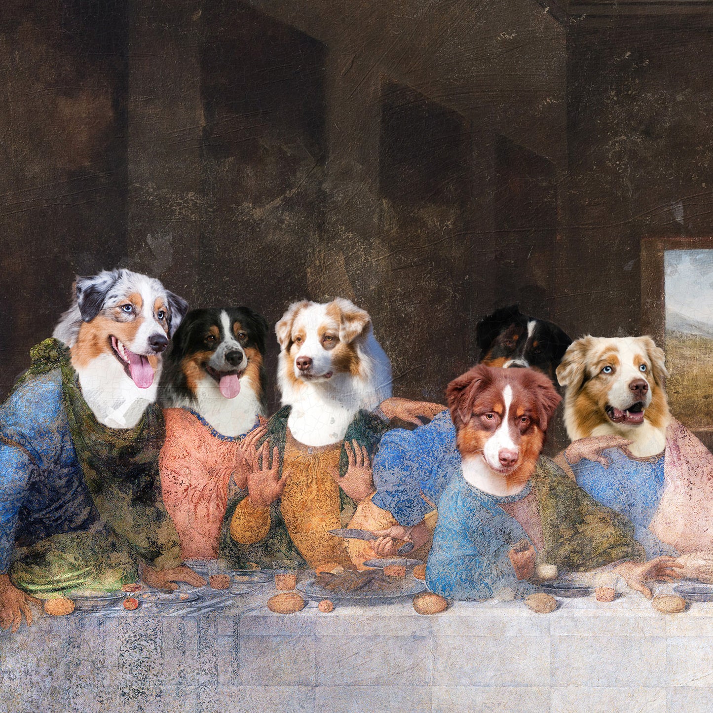 Australian Shepherd Last Supper Renaissance Dog Painting