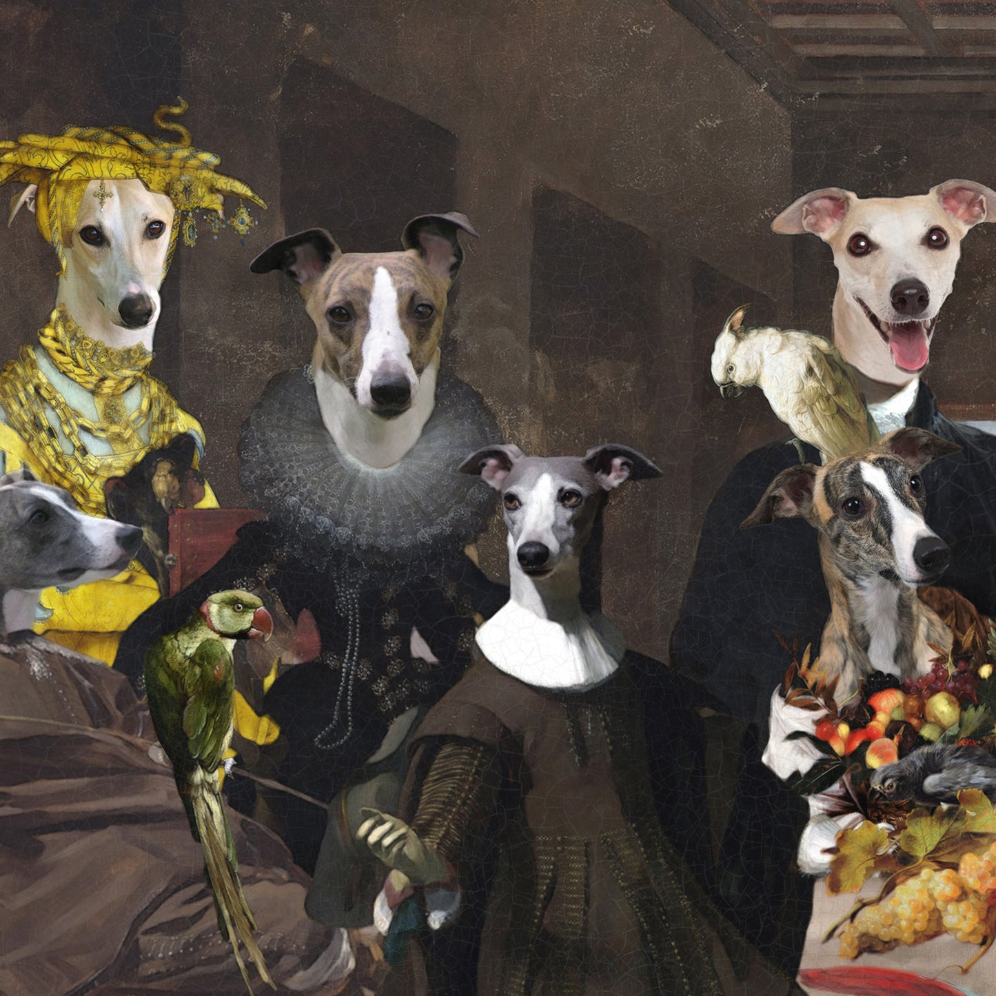 Whippets Last Supper Renaissance Dog Painting