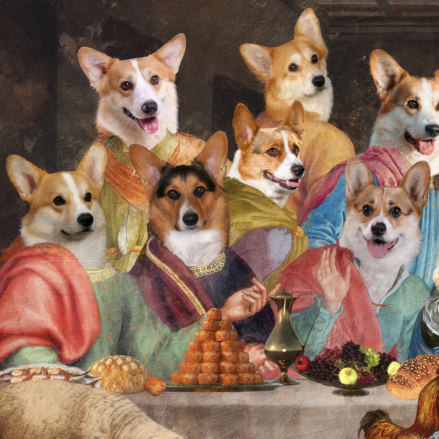Pembroke Welsh Corgi Last Supper Renaissance Dog Painting