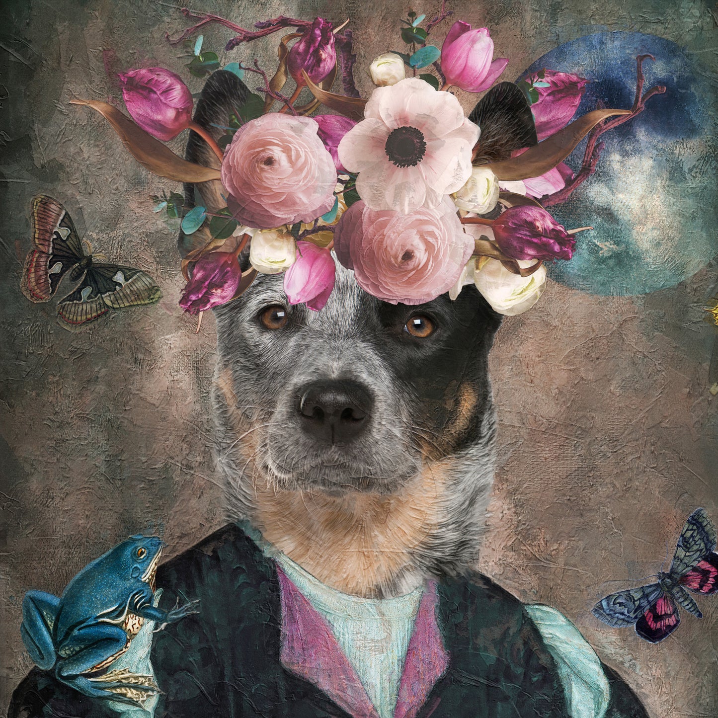 Moon Gentleman Blue Heeler and Sun Lady Red Heeler Couple Art