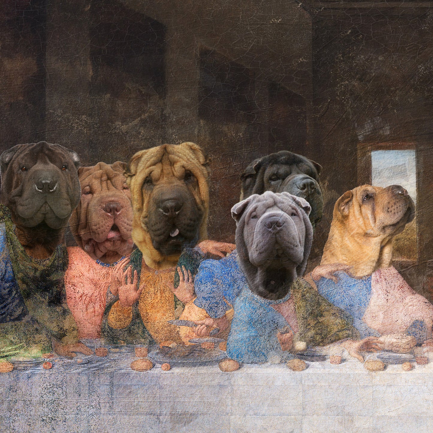 Shar Pei Last Supper Renaissance Dog Painting