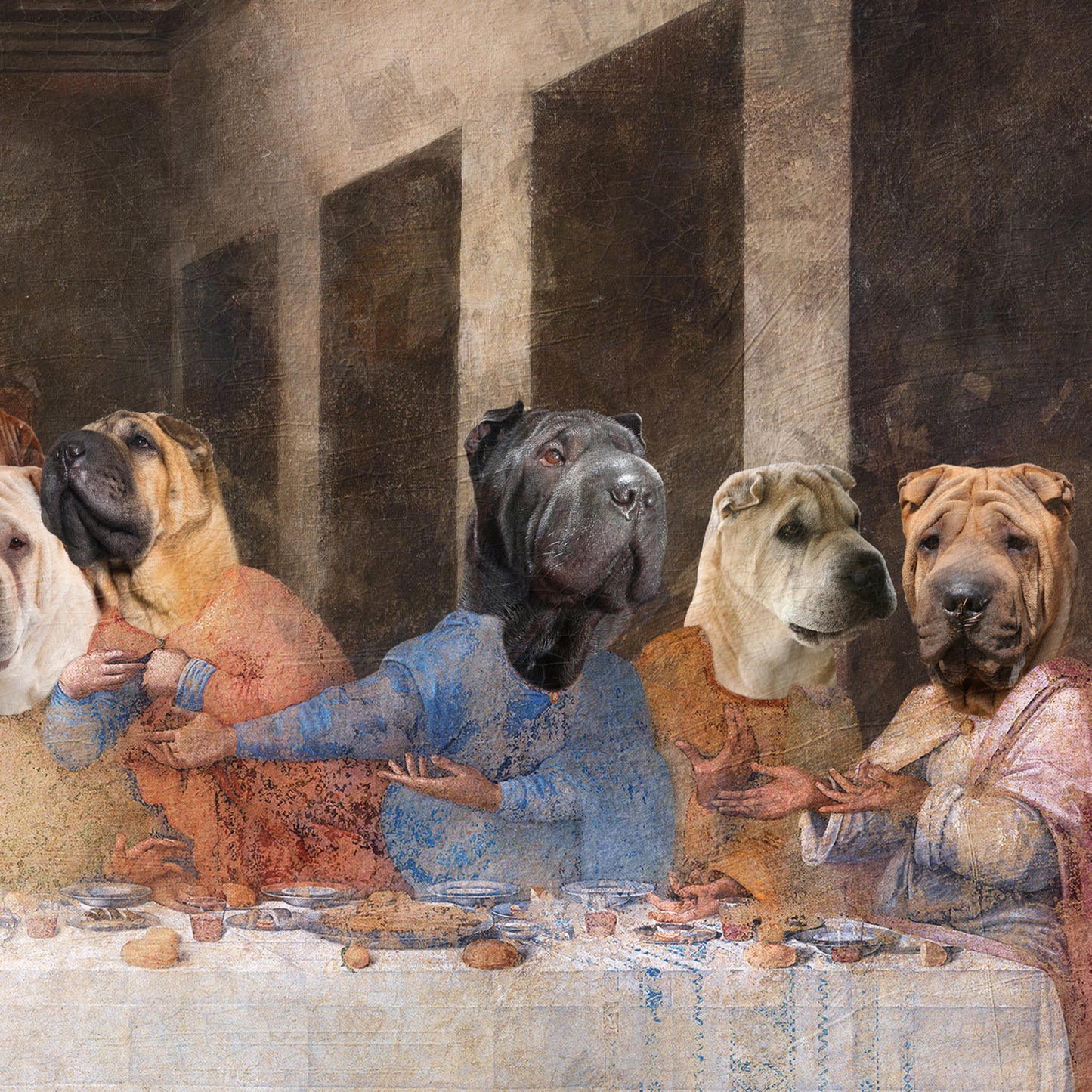 Shar Pei Last Supper Renaissance Dog Painting