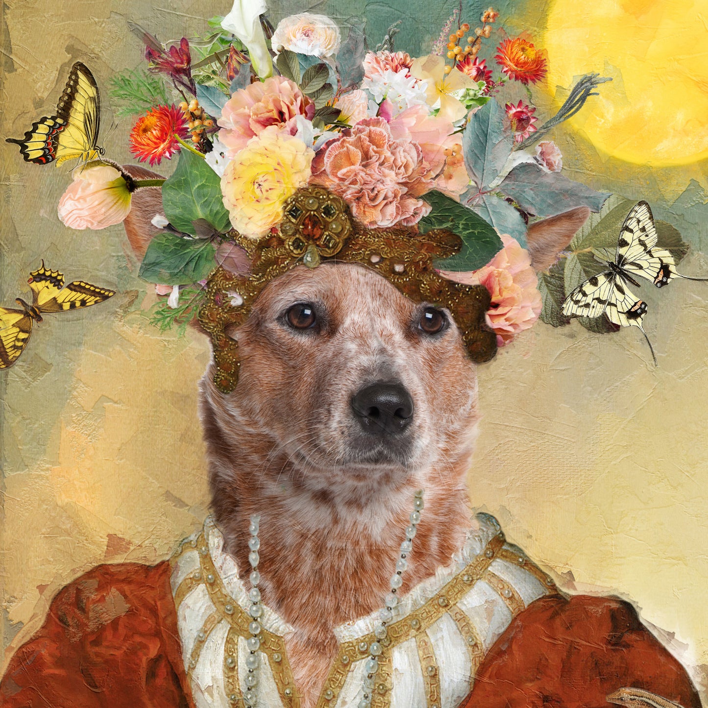 Moon Gentleman Blue Heeler and Sun Lady Red Heeler Couple Art