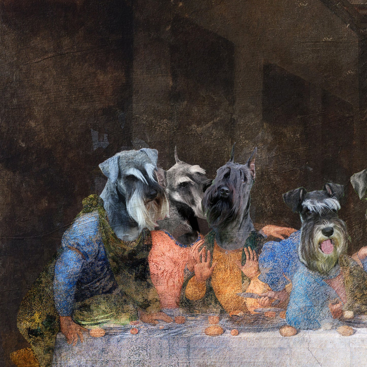 Miniature Schnauzer Last Supper Renaissance Dog Painting