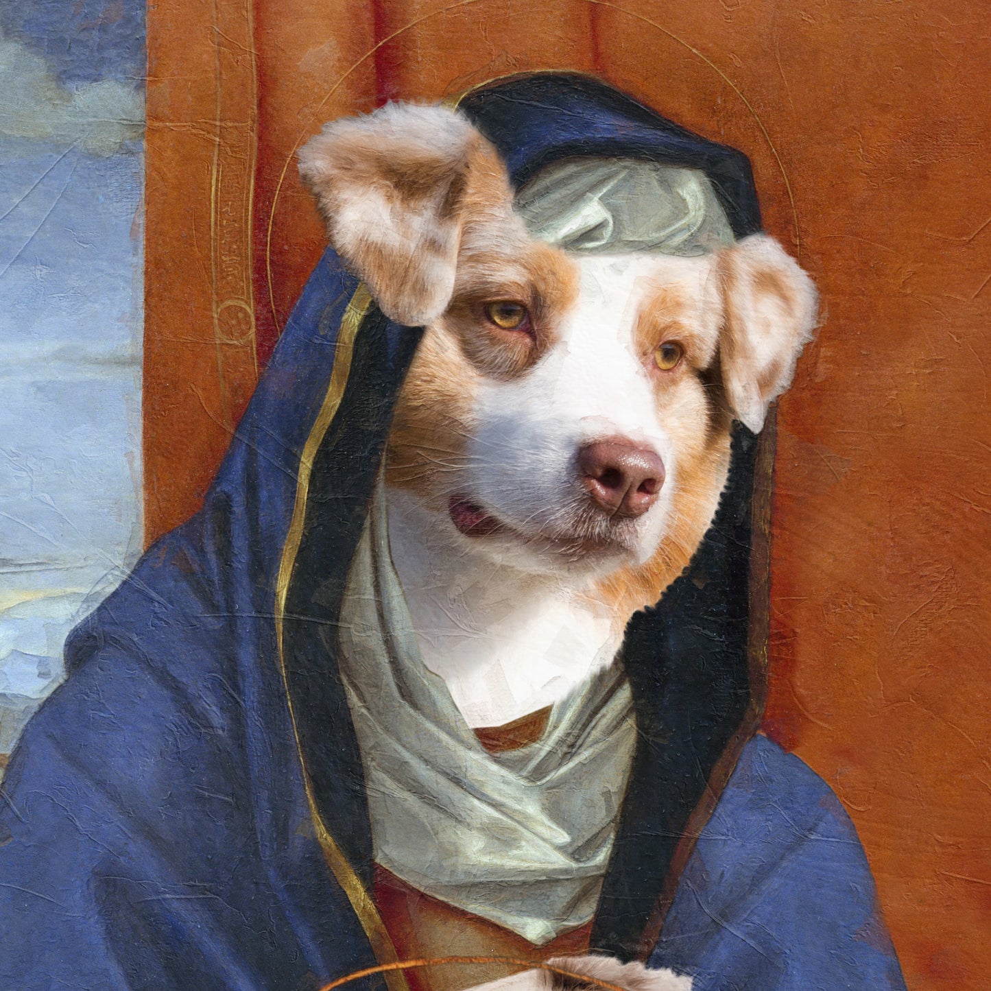 Sixtine Madonna Akita américain et chiot avec chérubins