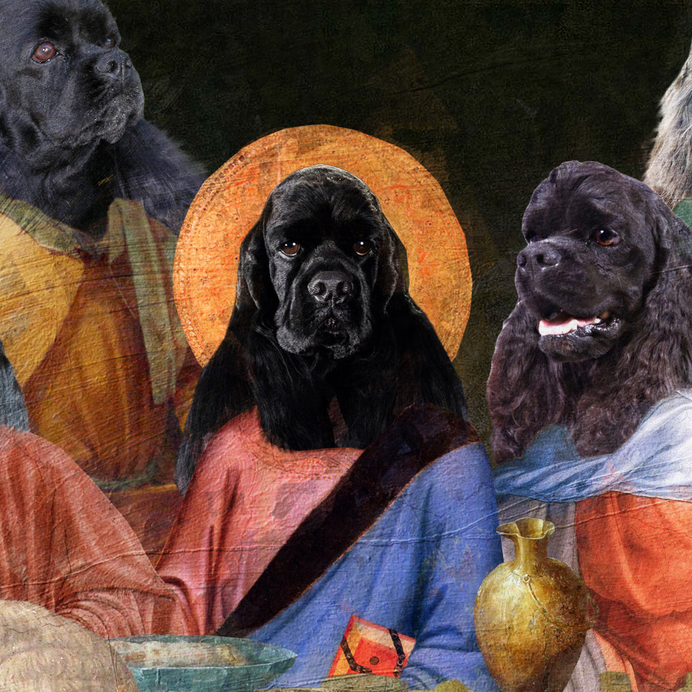 Black American Cocker Spaniel Last Supper Renaissance Dog Painting