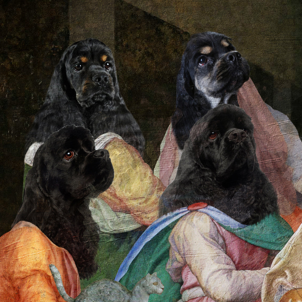 Black American Cocker Spaniel Last Supper Renaissance Dog Painting