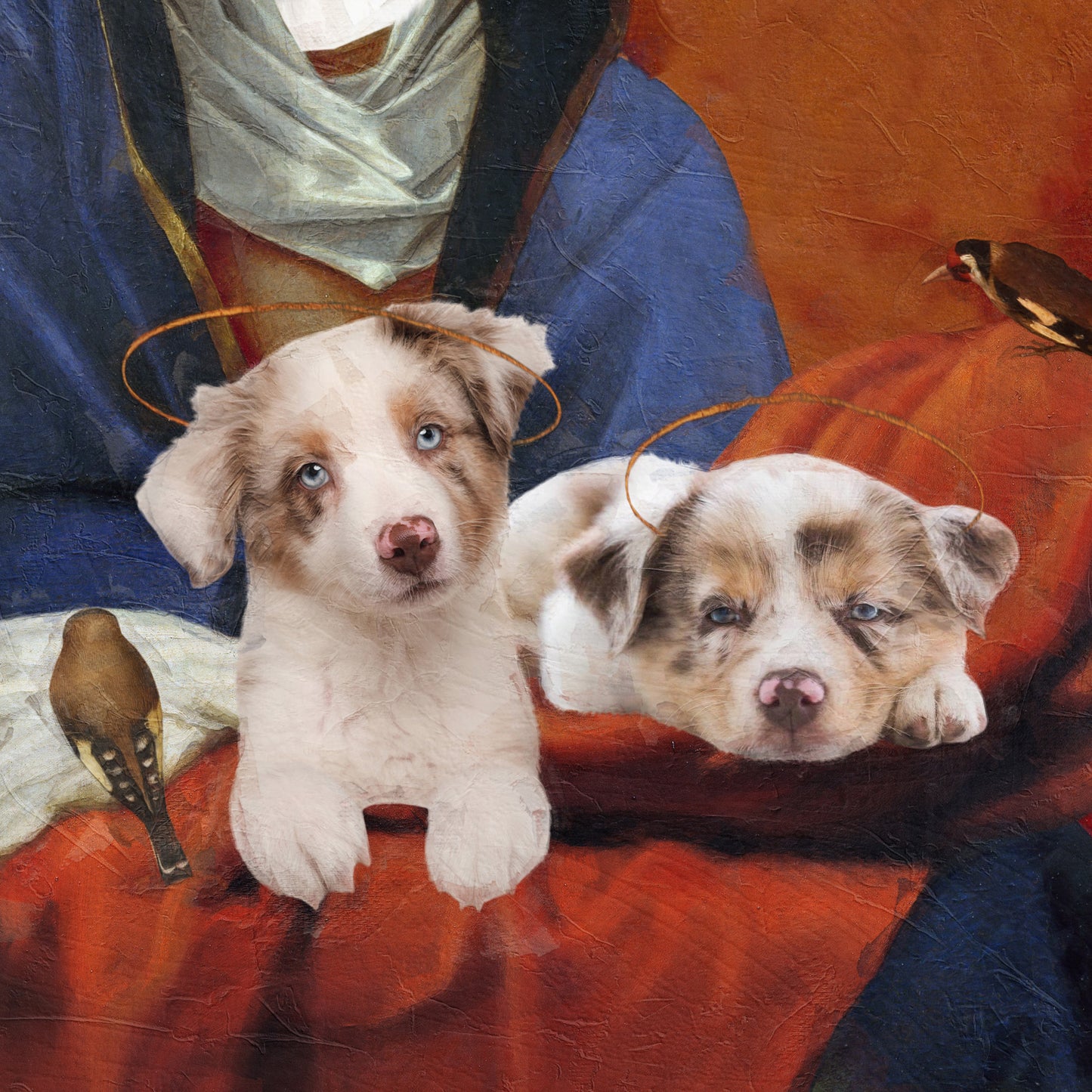 Sixtine Madonna Akita américain et chiot avec chérubins