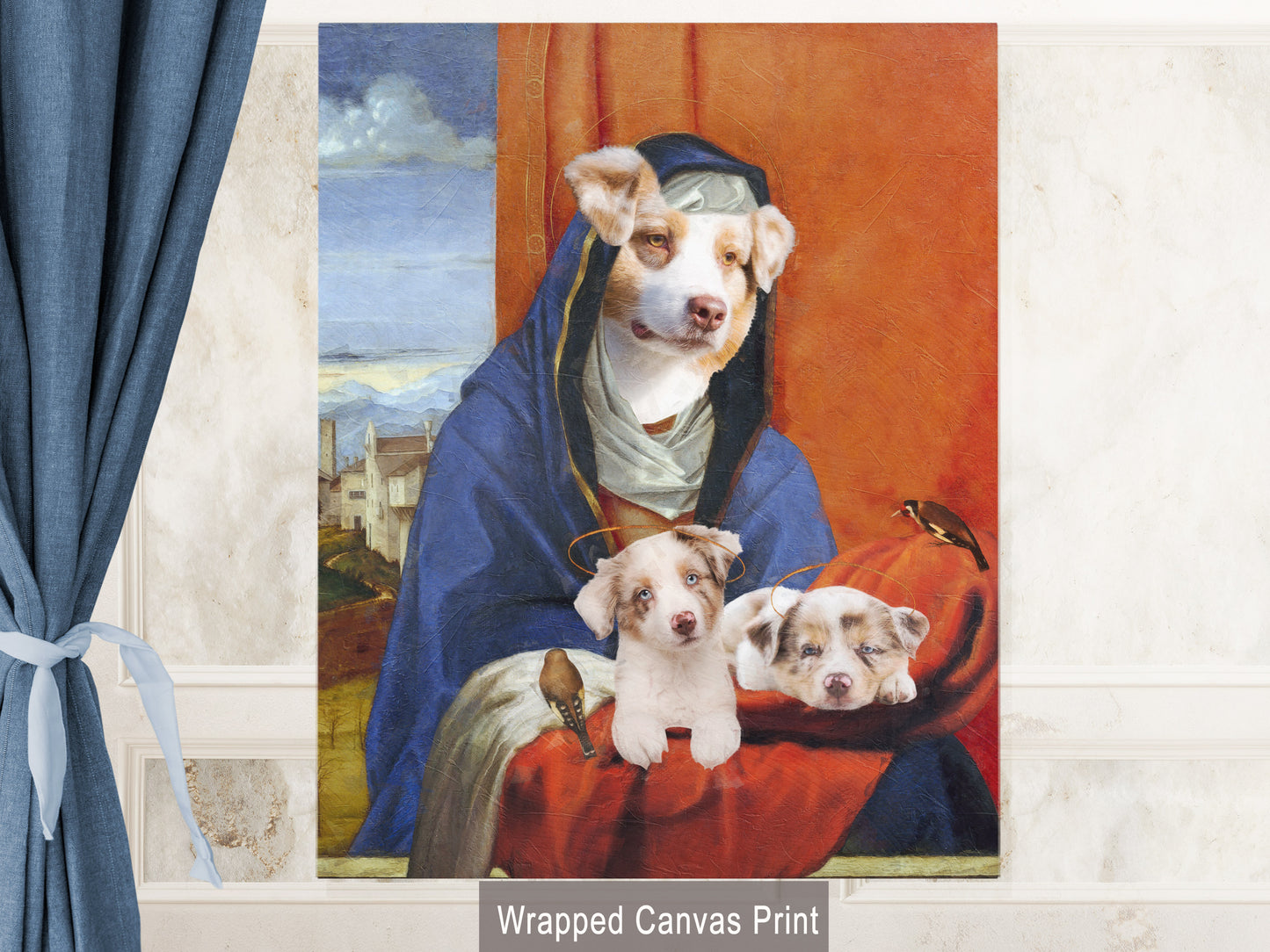 Sixtine Madonna Akita américain et chiot avec chérubins